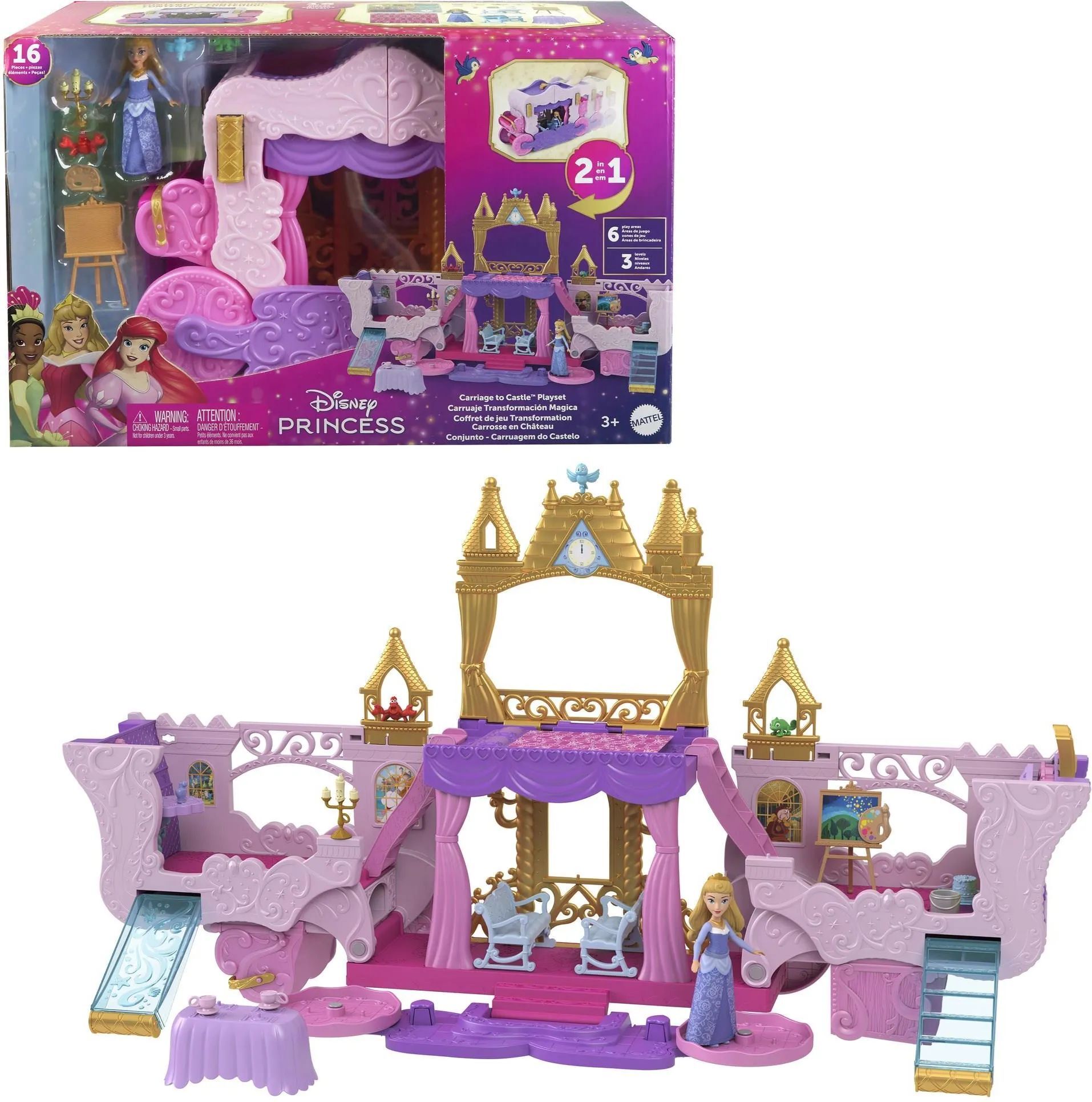 Набор Mattel Disney Princess - Карета-замок 2-в-1, игровой набор с фигурками и аксессуарами - Дисней Принцессы HWX17