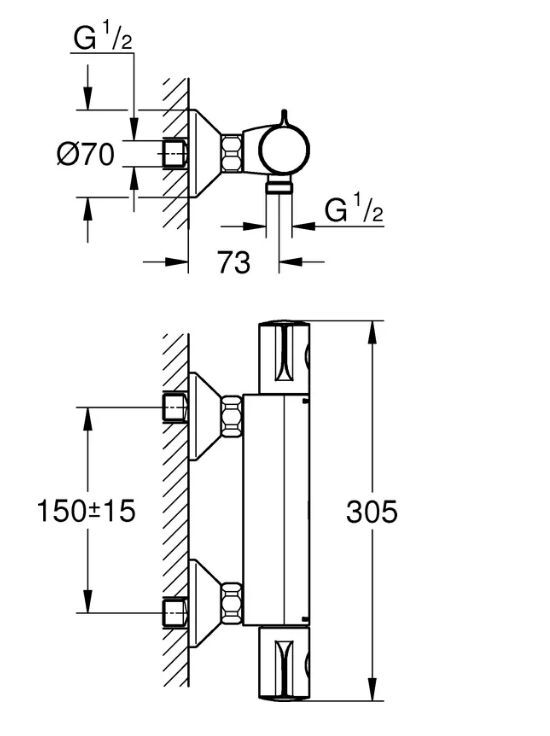 Смесители для душа с термостатом настенные Grohe Grohtherm 800 34558000