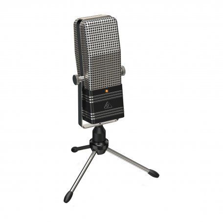 Behringer BV44 винтажный броадкастовый конденсаторный USB-микрофон из 1940-х, суперкардиоидный, диафрагма 14 мм, 50-17000 kHz, SPL 132 дБ, со стойкой