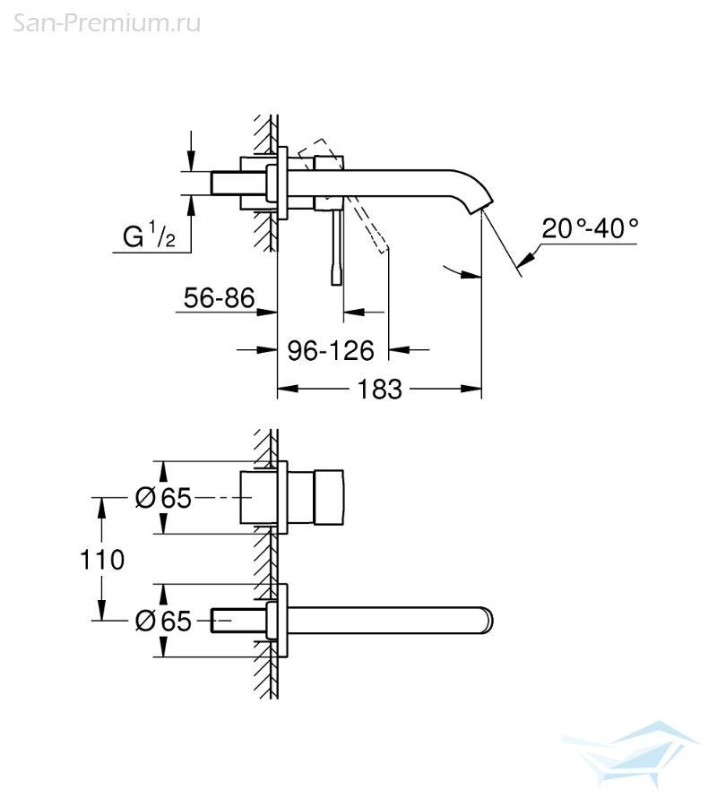 Смеситель для раковины Grohe Essence + встроенный элемент (19408DC1+23571000)
