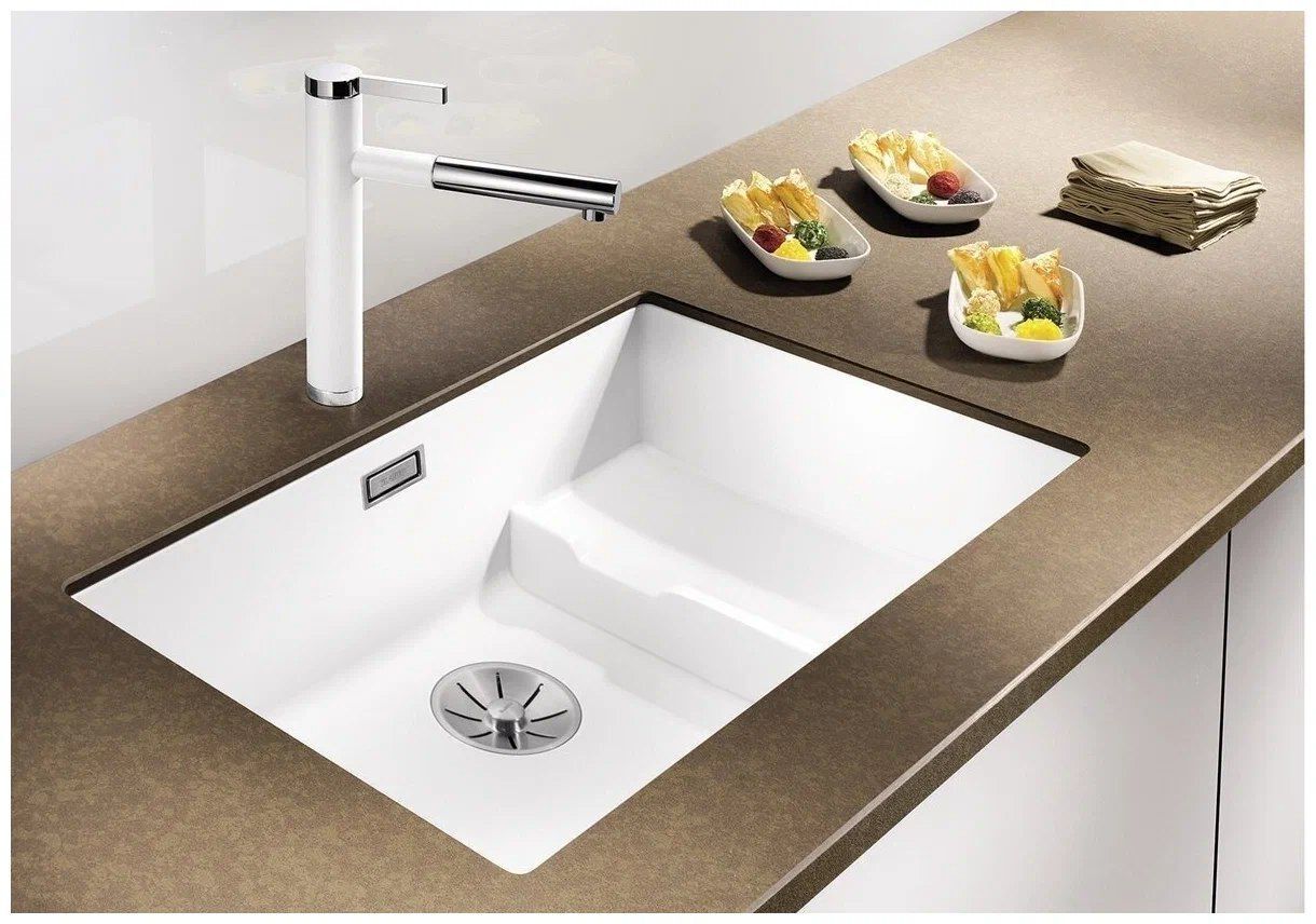 Врезная кухонная мойка 46 см, Blanco Subline 700-U Level Silgranit PuraDur с InFino, белый