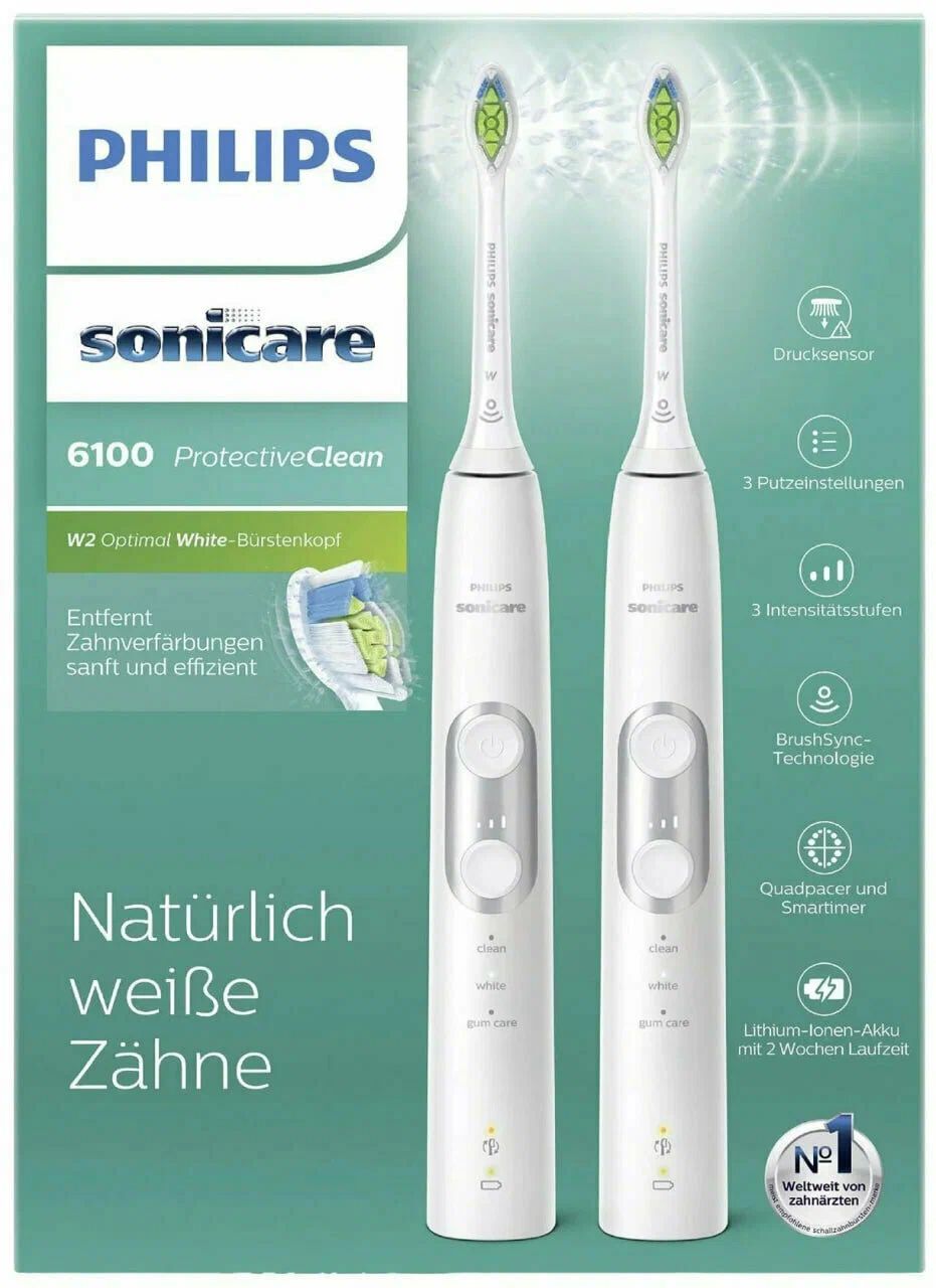 Набор электрических зубных щеток Philips Sonicare 6100 ProtectiveClean HX6877/34, 2 шт.