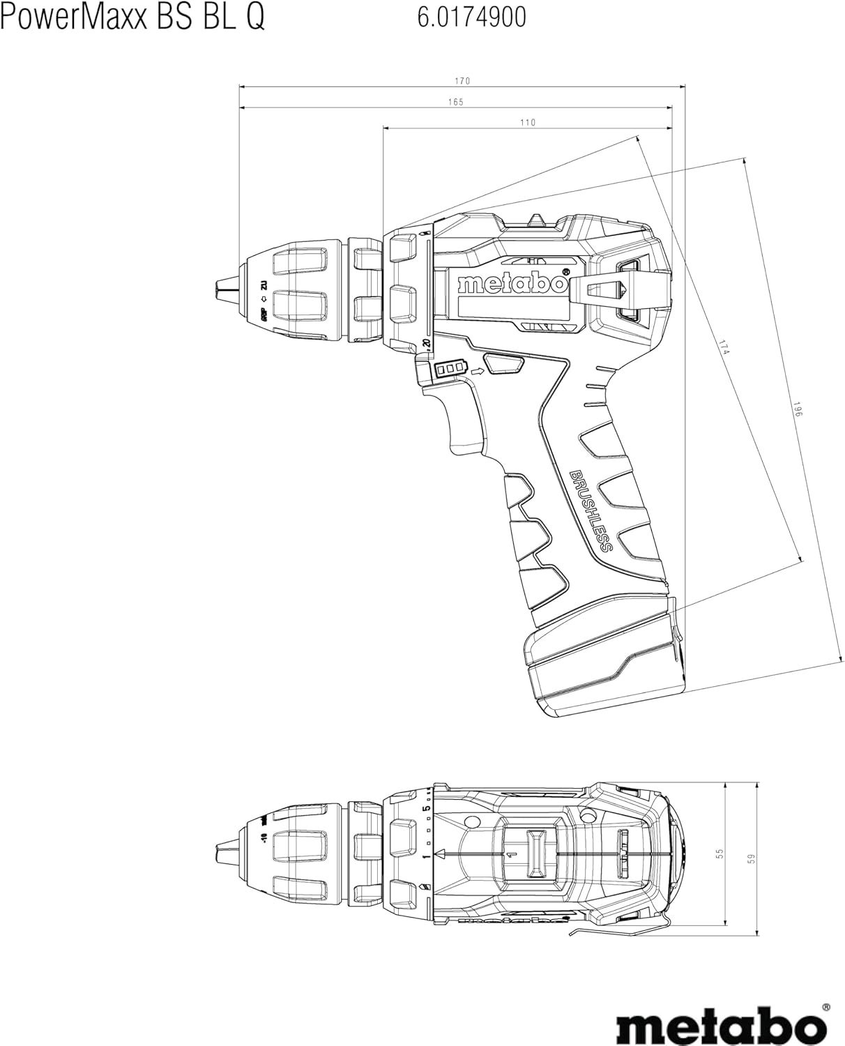 Аккумуляторная дрель-шуруповерт Metabo PowerMaxx BS BL Q, 2 АКБ 2Ah и ЗУ (601749500)