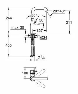 Смеситель для раковины однорычажный Grohe Essence Dn15 24176001 Хром