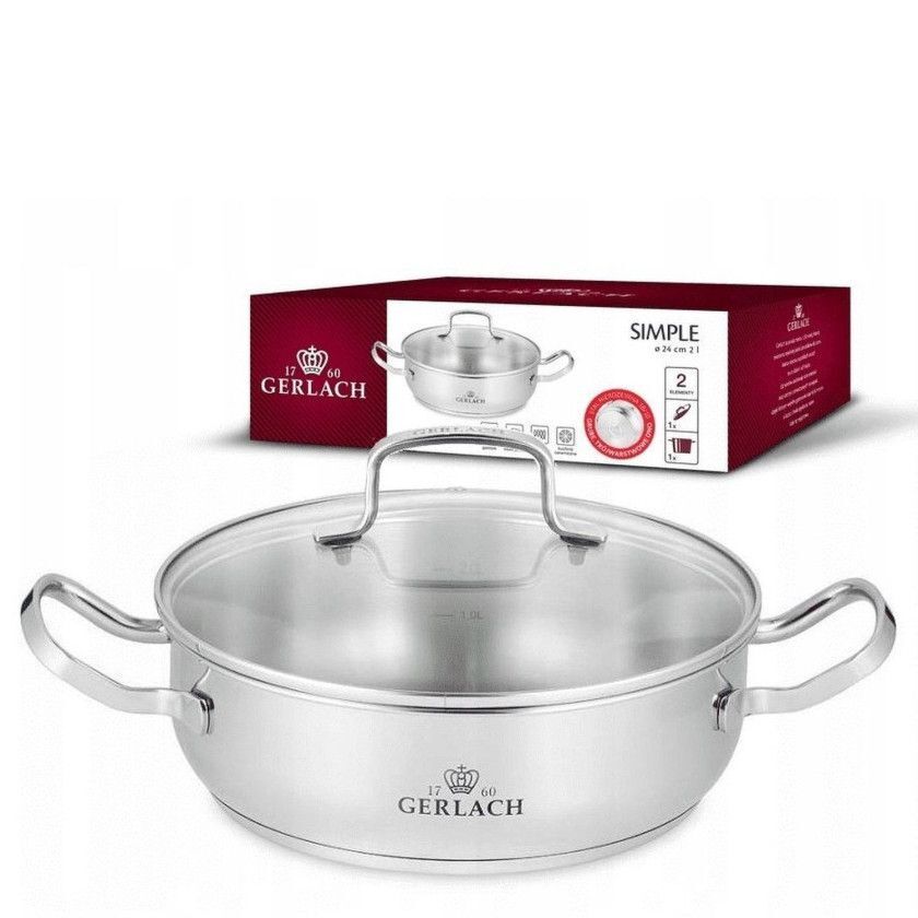 Кастрюля Gerlach с крышкой SIMPLE-24см, 2л, нержавеющая сталь, серебро, 24 см