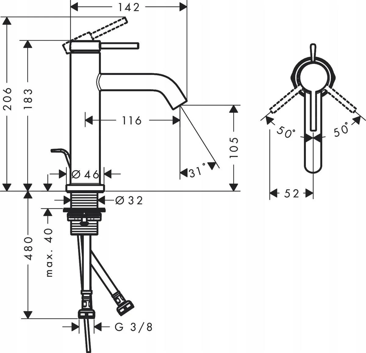 Смеситель для раковины Hansgrohe Tecturis S 73310000, хром