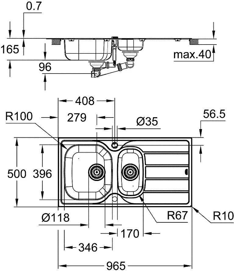Встраиваемая мойка из нержавеющей стали Grohe K200 31564SD1