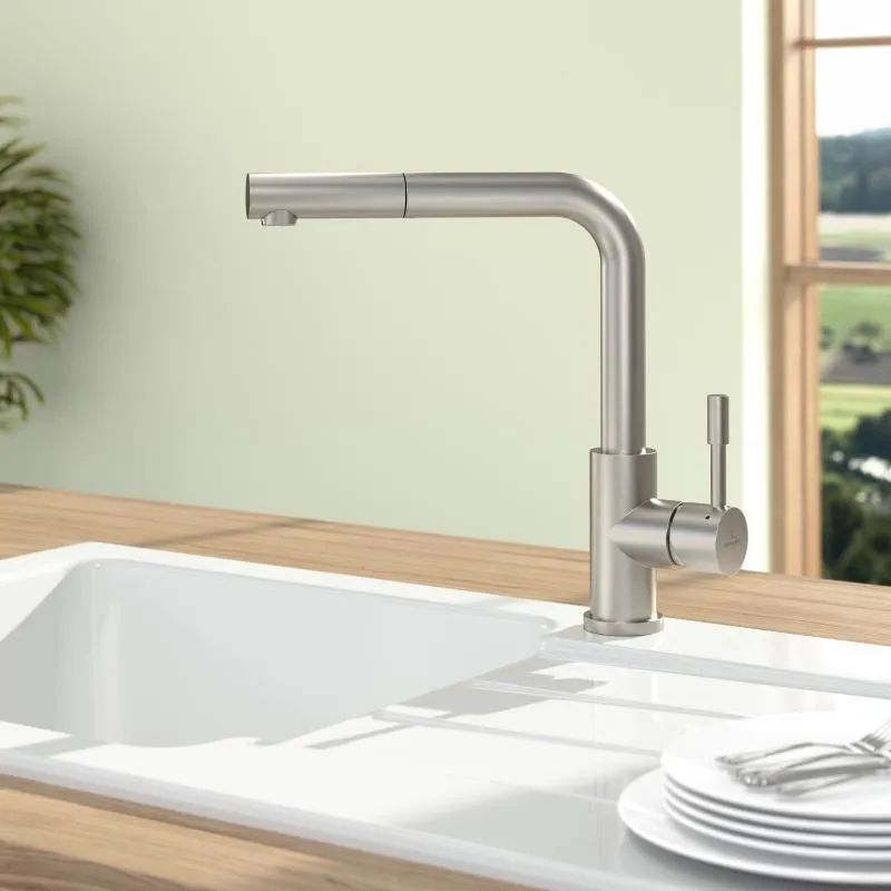 Однорычажный смеситель для кухни Villeroy & Boch Steel Shower 969711LC