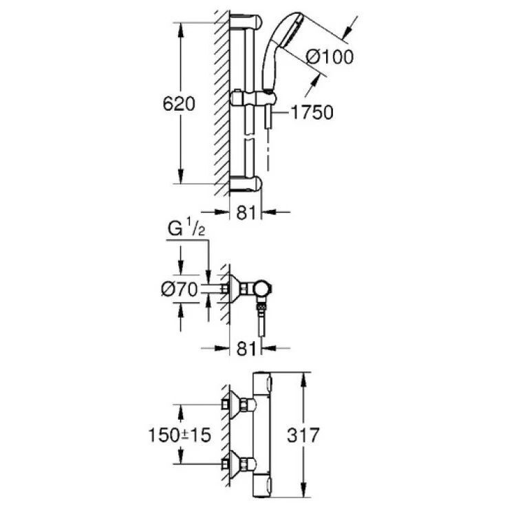 Термостатический смеситель для душа с душевым гарнитуром Grohe Grohtherm 500 34796000