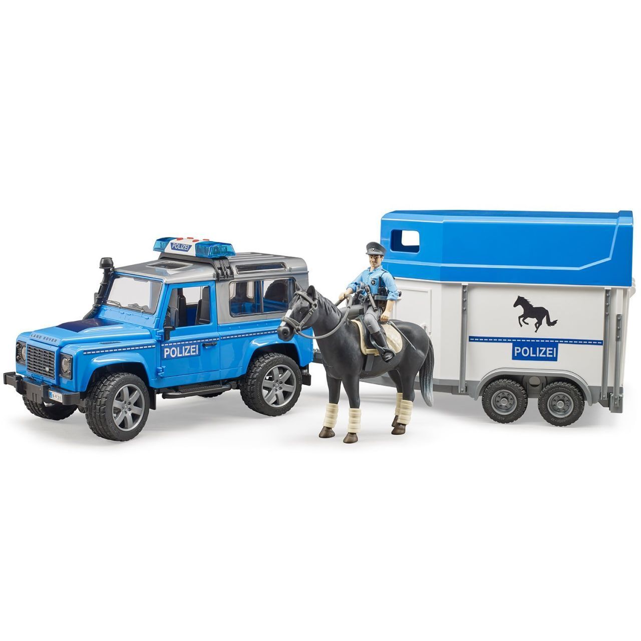 Bruder 02588 Land Rover Defender полицейская машина с прицепом и фигурками