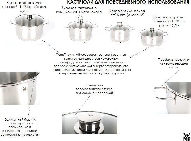 Набор из 4 кастрюль WMF Diadem Plus