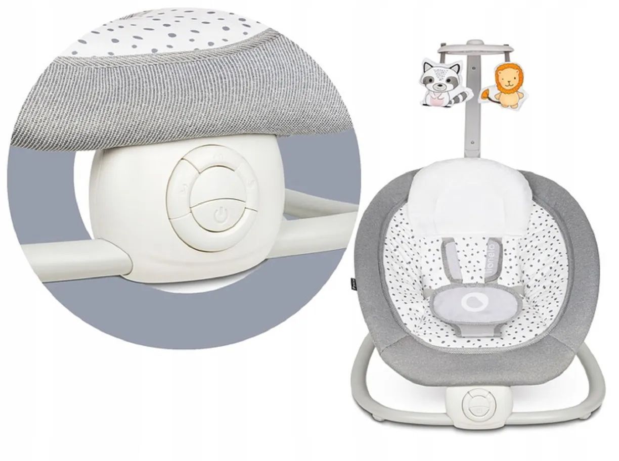 Детский шезлонг качалка для новорожденных Lionelo Pascal Grey Dove