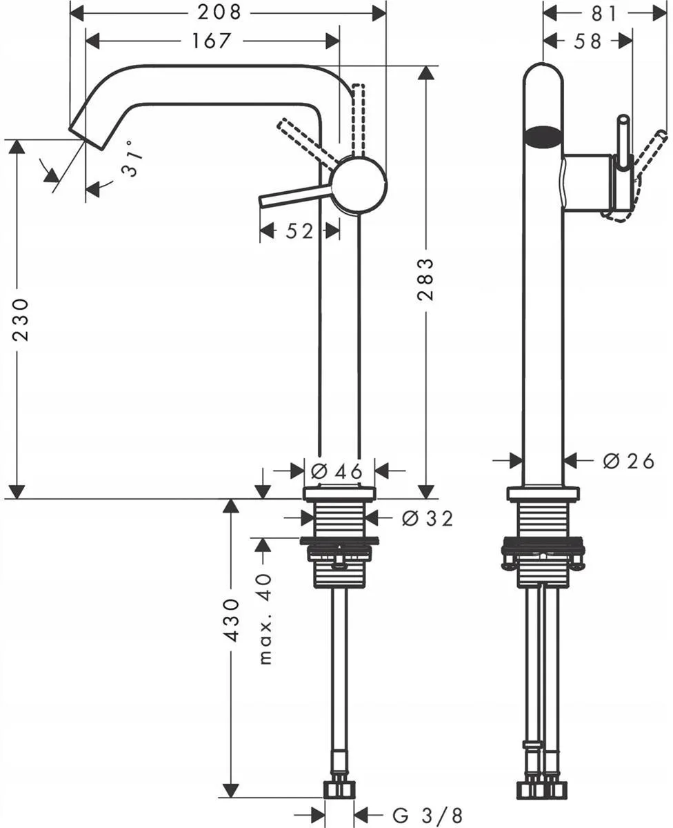 Смеситель для раковины Hansgrohe Tecturis S 240 Fine CoolStart Push-Open, хром 73370000