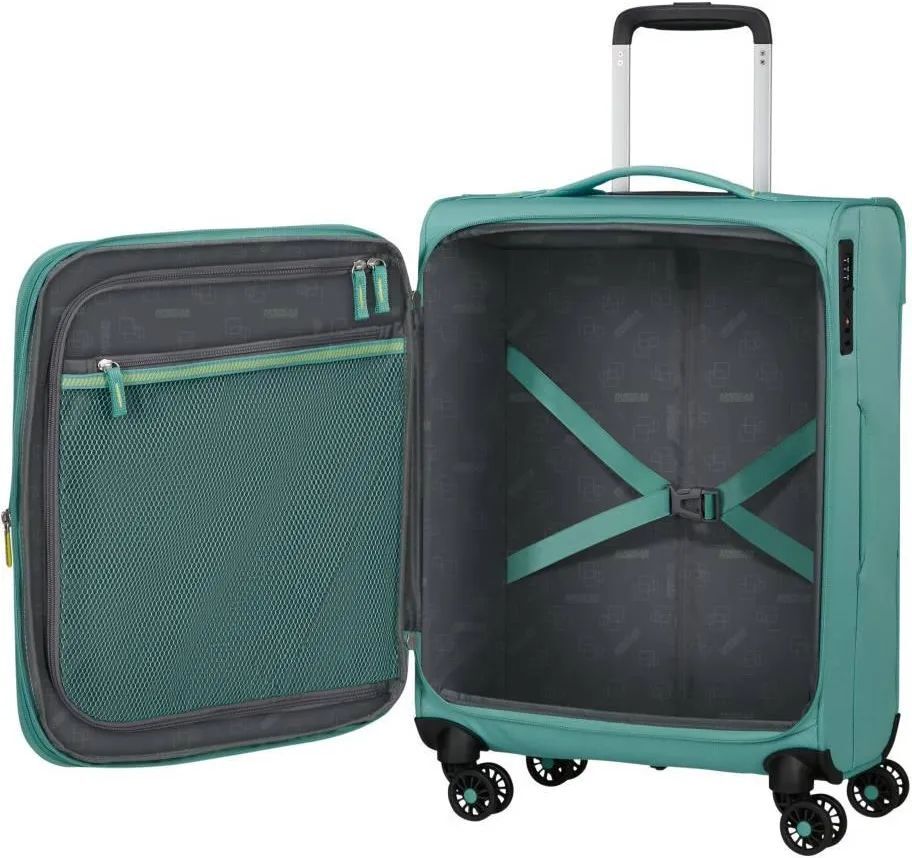 American Tourister Aerospin 55 см Чемодан для ручной клади, бирюзовый, увеличенный 51л