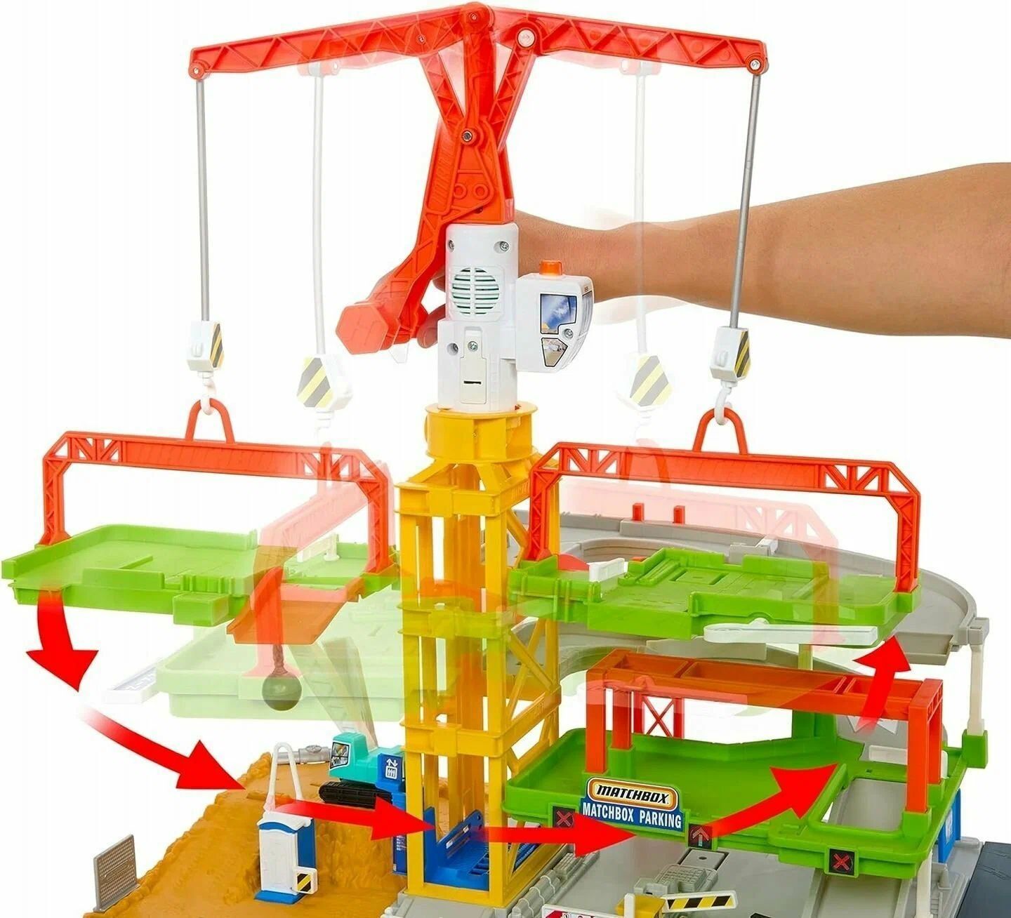 Игрушечный трек Matchbox Action Drivers - Игровой набор Строительная площадка с краном, звуком и светом HPD63