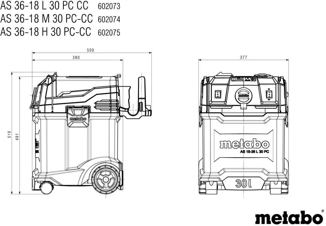 Аккумуляторный промышленный пылесос Metabo AS 36-18 L PC-CC 30 602073850 без акб и зу