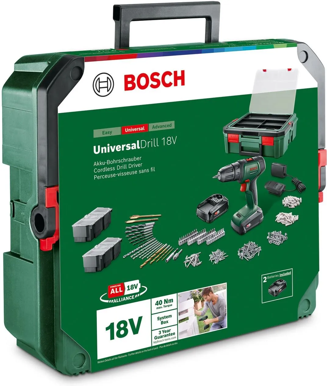 Дрель-шуруповёрт Bosch UniversalDrill 18V + системный кейс SystemBox 06039D4003