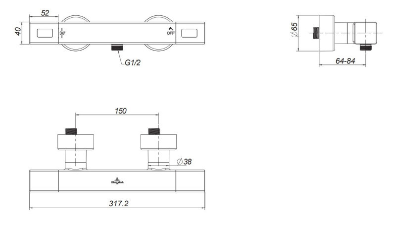 Термостатическийсмеситель для душа Villeroy & Boch Universal матовое золото TVS00001800076