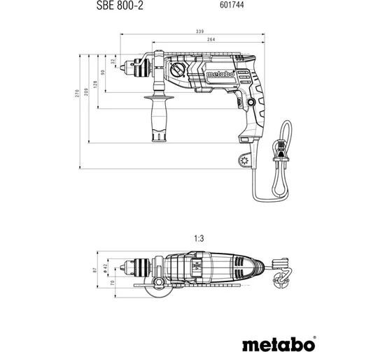 Дрель ударная Metabo SBE 800 с патроном Futuro Plus в кейсе