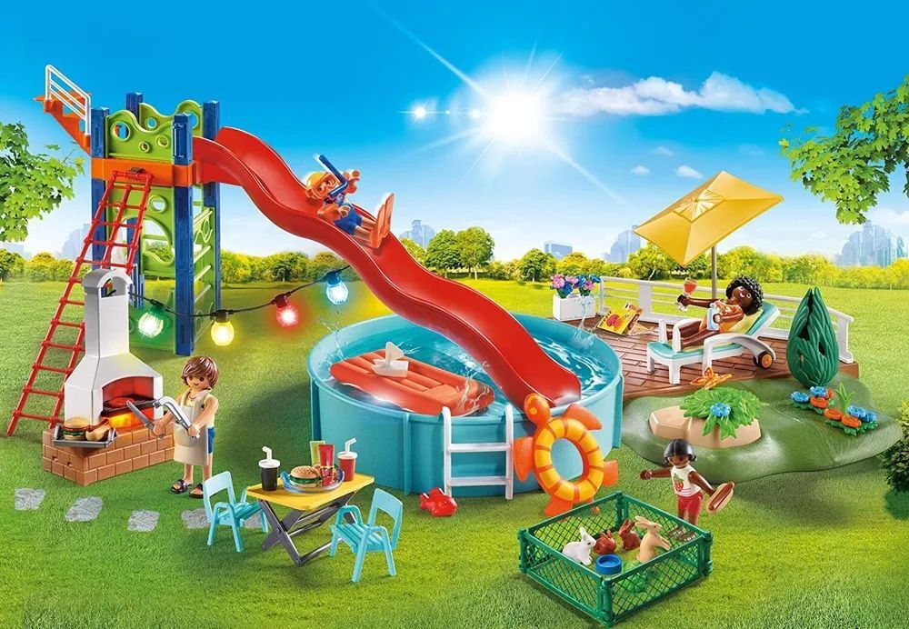 Конструктор Playmobil Семейный отдых 70987 Вечеринка у бассейна с горкой