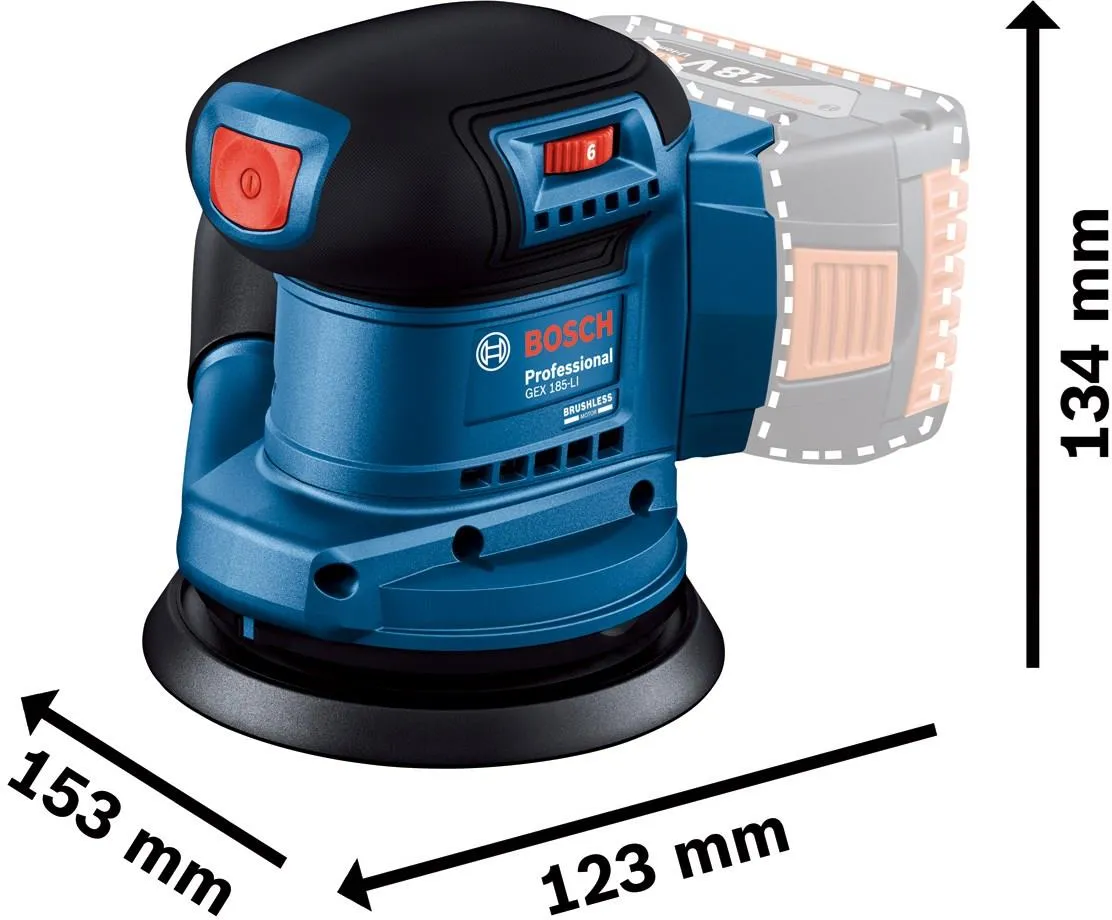 Эксцентриковая шлифовальная машина аккумуляторная Bosch GEX 185-LI Professional 06013A5021