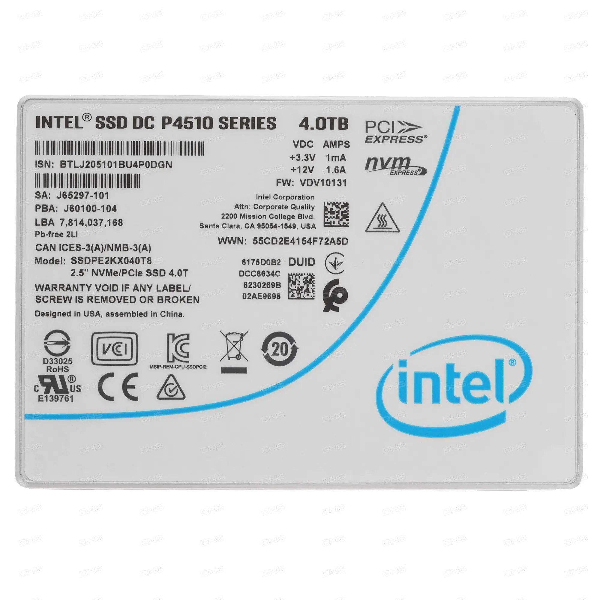 Твердотельный накопитель Intel 4 ТБ U.2 SSDPE2KX040T801