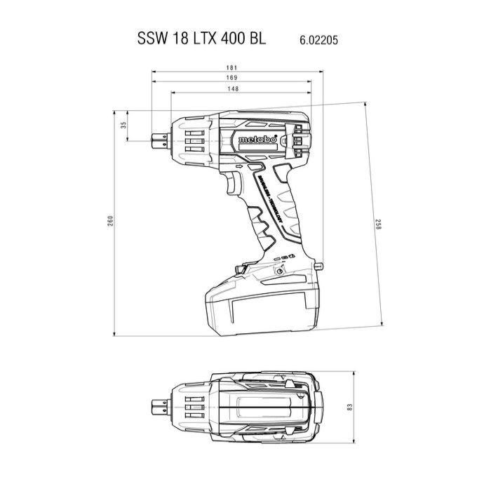 Гайковёрт ударный аккумуляторный Metabo SSW 18 LTX 400 BL 602205500 в кейсе metaBOX с 2 аккумуляторами Li-Power 18 V/4.0 Ah и ЗУ ASC 55