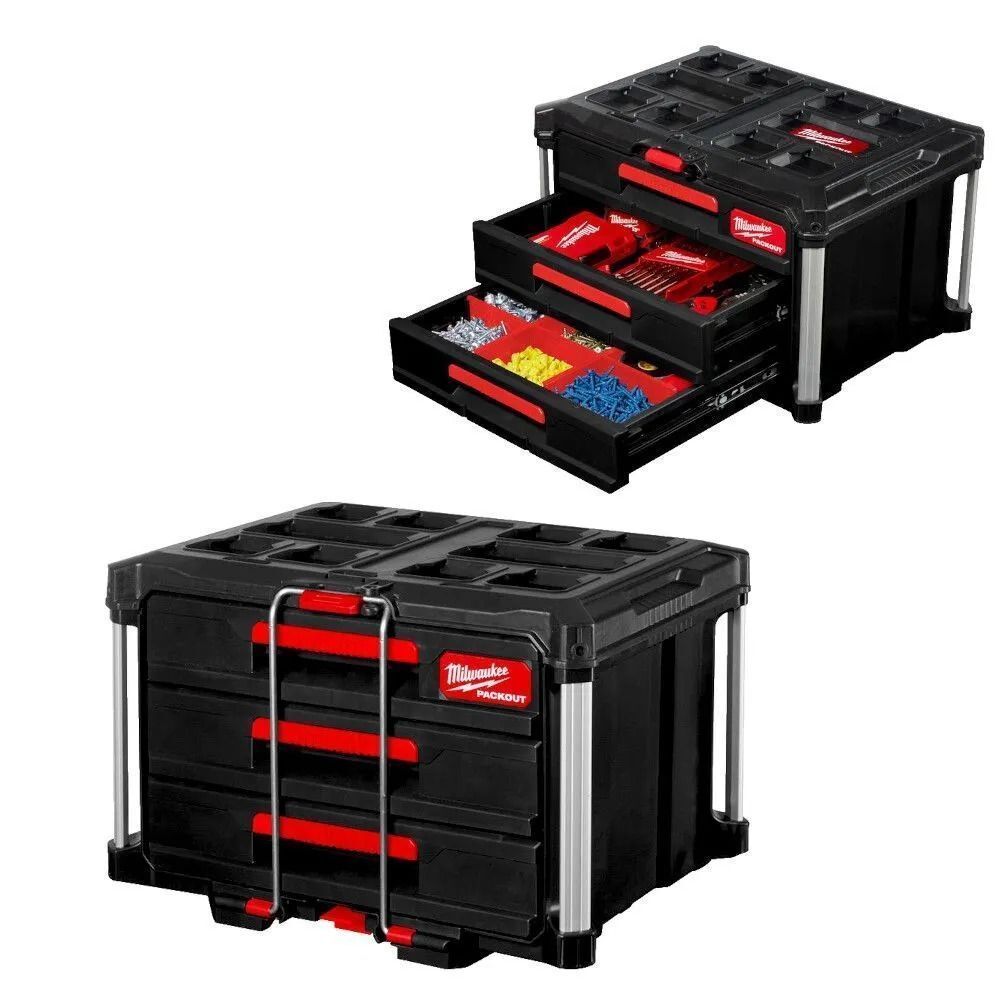 Ящик Milwaukee Packout с 3-мя выдвижными отсеками 4932472130