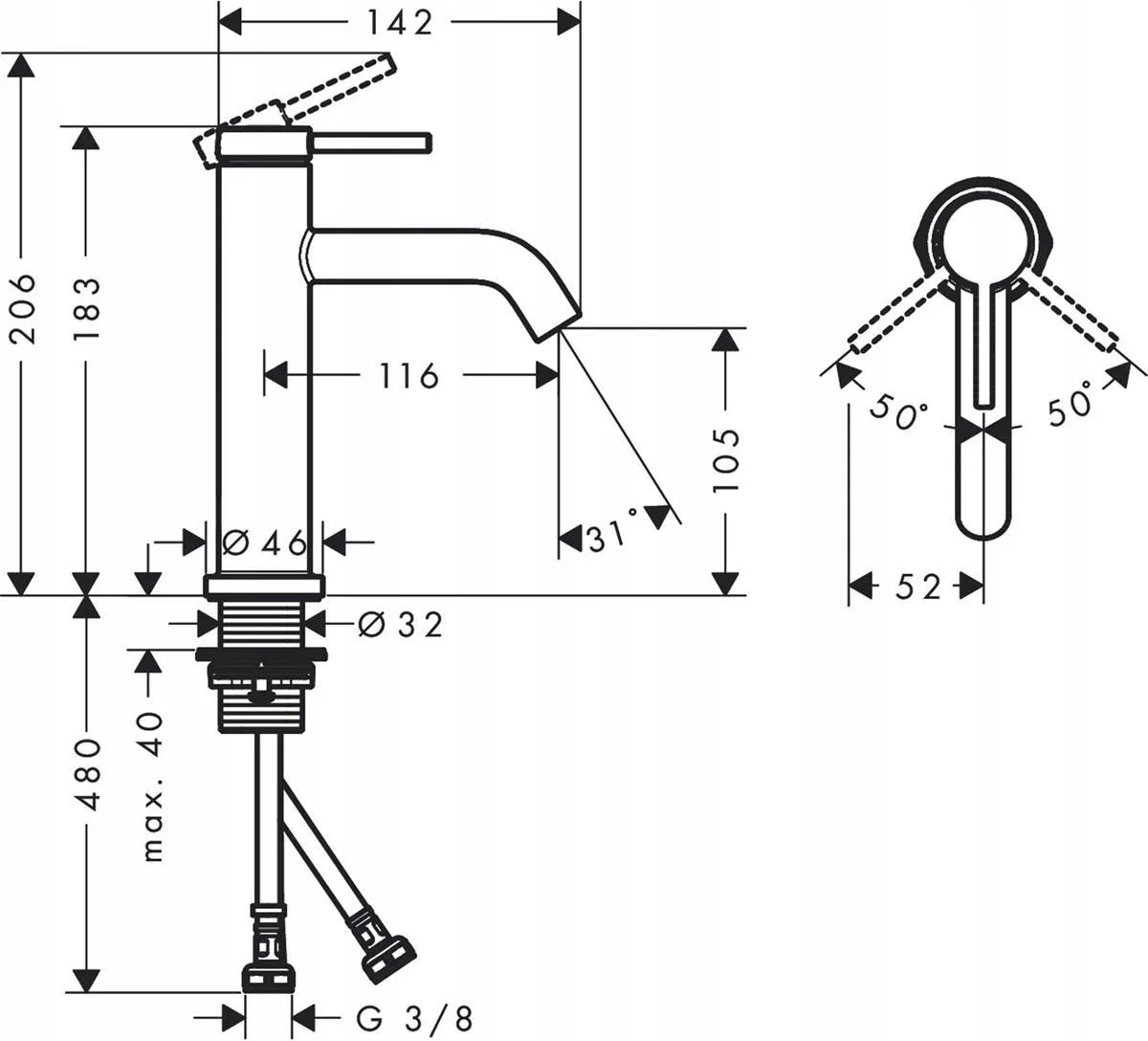 Смеситель для раковины Hansgrohe Tecturis S 73311000, хром