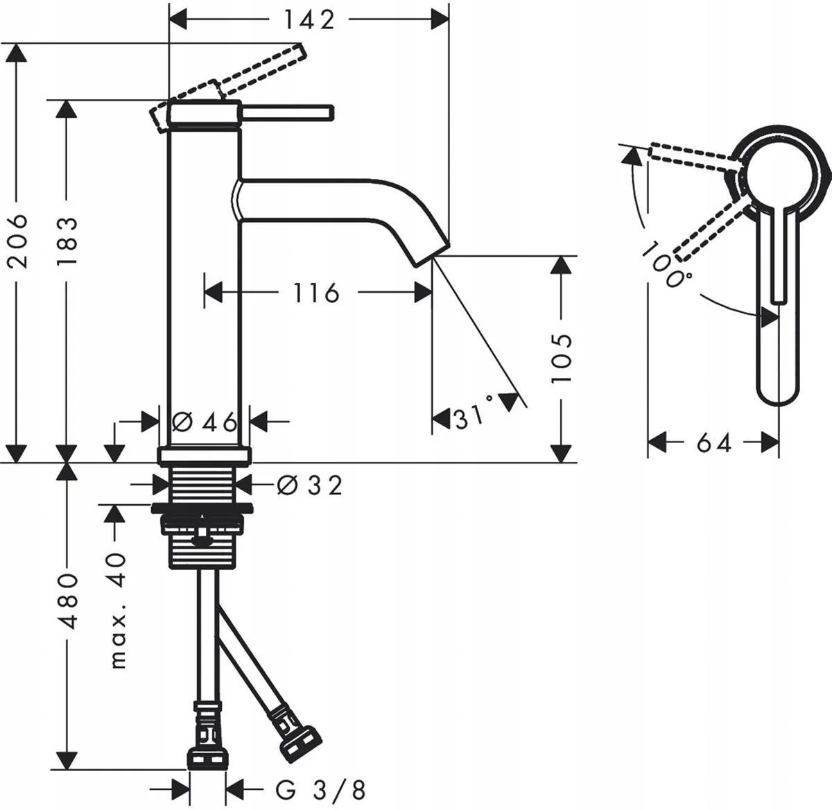 Смеситель для раковины Hansgrohe Tecturis S 110 CoolStart, шлифованная бронза 73312140