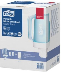 Дозатор для салфеток Tork 658001 с картриджем 101221 и 2 док-станциями, белый, бирюзовый