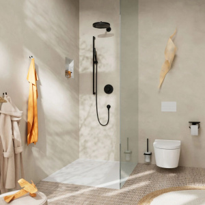 Душевой комплект со штангой 65см Hansgrohe Pulsify S 100 1jet EcoSmart+ 24373670, черный матовый