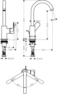 Смеситель для раковины Hansgrohe Rebris S 72536000, хром