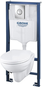 Комплект инсталляции 4 в 1 с подвесным унитазом Grohe Solido Bau Ceramic 39499000, хром