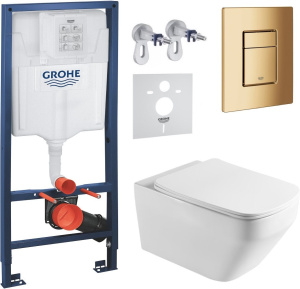 Комплект инсталляции Grohe унитаз Imprese Naron Tornado + кнопка смыва, золото глянцевое