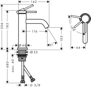 Смеситель для раковины Hansgrohe Tecturis S Черный Матовый 73317670