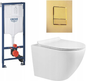 Комплект инсталляции Grohe унитаз Imprese Tornado + кнопка смыва, золото глянцевое