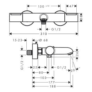 Смеситель для ванны Hansgrohe Ecostat 13347670, матовый черный