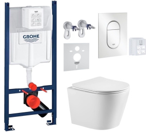 Комплект инсталляции Grohe с унитазом Imprese Jess Tornado, кнопка белый глянцевый