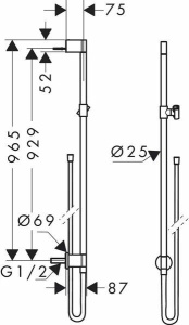 Душевая штанга с угловым соединением Hansgrohe Axor One 48792000, хром