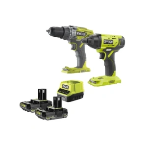Набор аккумуляторных инструментов RYOBI R18CK2-2C20G ударная дрель-шуруповерт и винтоверт с 2 АКБ и ЗУ