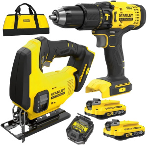 Stanley SFMCK212D2S V20 (Дрель-шуруповерт SFMCD711 и Лобзик SFMCS600), АКБ 2×18V 2.0Ah, ЗУ, сумка