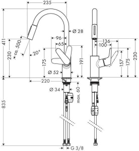 Смеситель для кухни Hansgrohe Focus DN15 31817670 матовый черный
