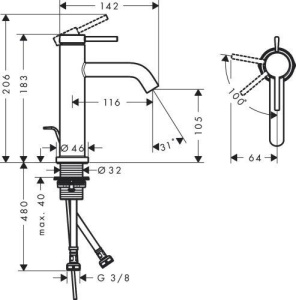 Смеситель для раковины Hansgrohe Tecturis S 73318670 Черный Матовый