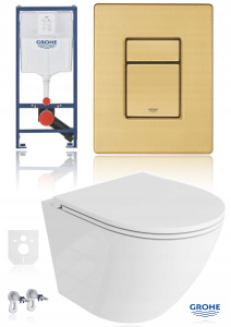 Комплект инсталляции Grohe унитаз Omnires Fontana Rim Silent 49 см + кнопка смыва, матовое золото