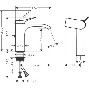 Смеситель для раковины Hansgrohe Vivenis 75023670, черный матовый