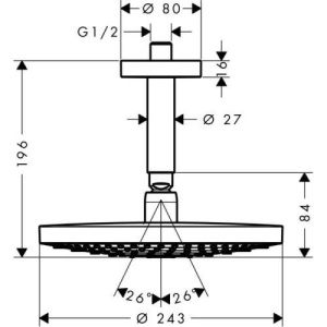 Верхний душ с кронштейном Hansgrohe Raindance Select S 240 2jet 26467400, белый/хром
