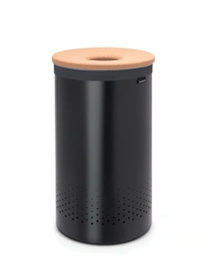 Корзина для белья Brabantia 120022, 60 л, с пробковой крышкой, чёрная
