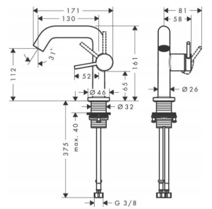 Смеситель для умывальника Hansgrohe Tecturis S 110 Fine Coolstart Push-Open 73320670, черный матовый