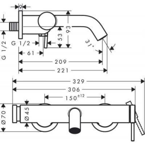 Настенный смеситель для ванной Hansgrohe Tecturis S 73422140, шлифованная бронза